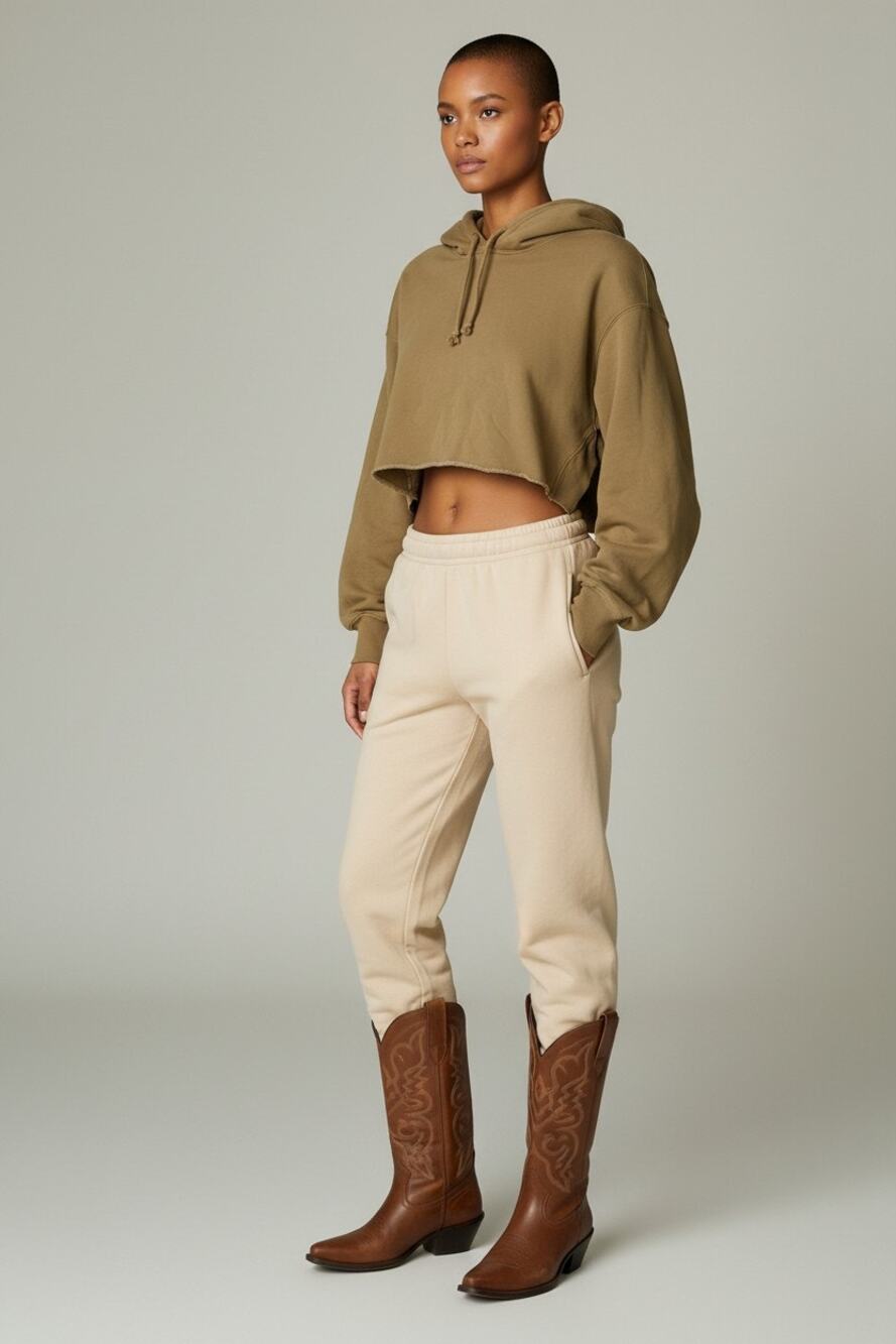 M Aritzia TNA Cozy Sweatfleece Perfect Crop Hoodie Sweatshirt Cropped Camel